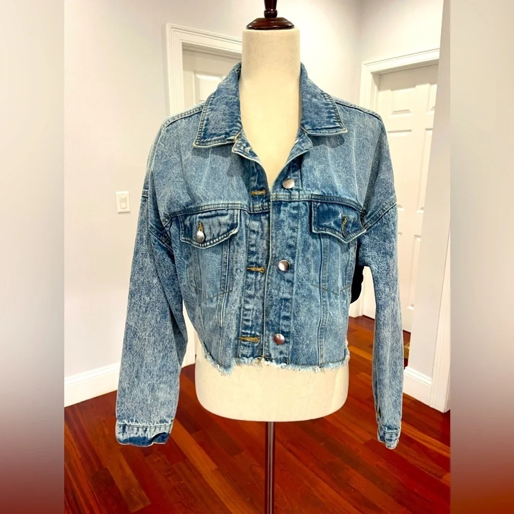 Highway Jeans Denim Jacket Shredded Cropped With Elastic Size L - Picture 3 of 9